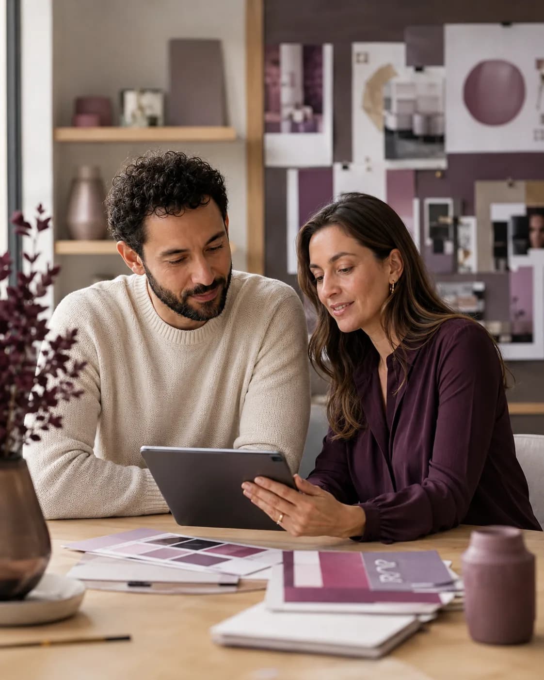 A founder and a marketing strategist calmly reviewing a campaign plan together